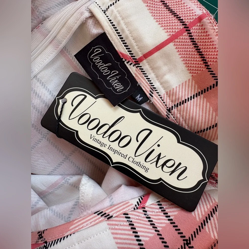 NWT Voodoo Vixen 50s Preppy Pencil Skirt Pink Plaid With Front Side Slit - S M - Picture 5 of 7